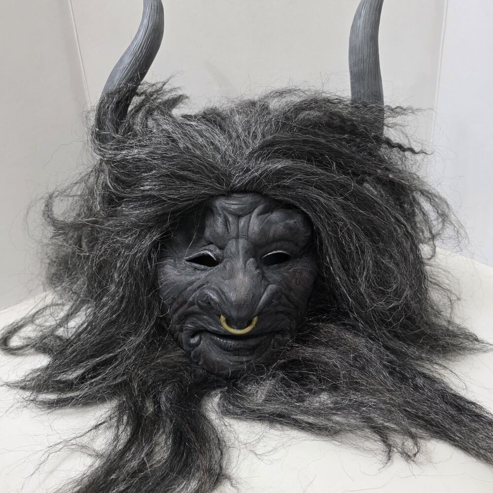 Bull Demon King Mask Horned Demon Mask Long Black Hair Nose Ring Halloween